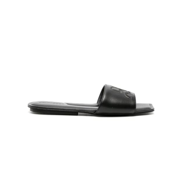 Courreges Logo Patch Leather Slide Sandals in Black 37 - Picture 3 of 5
